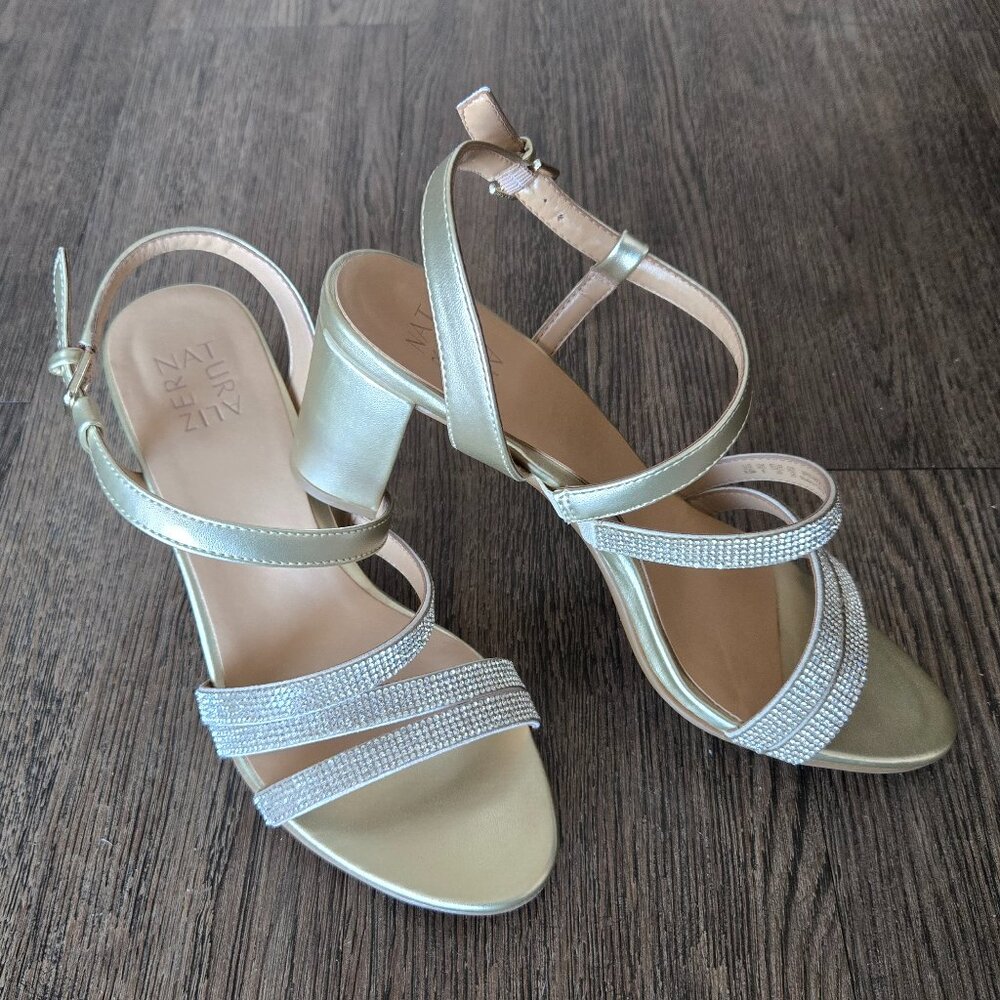 Naturalizer Champagne Bridget Rhinestone Strappy Dress Heels Sandals 8.5 M